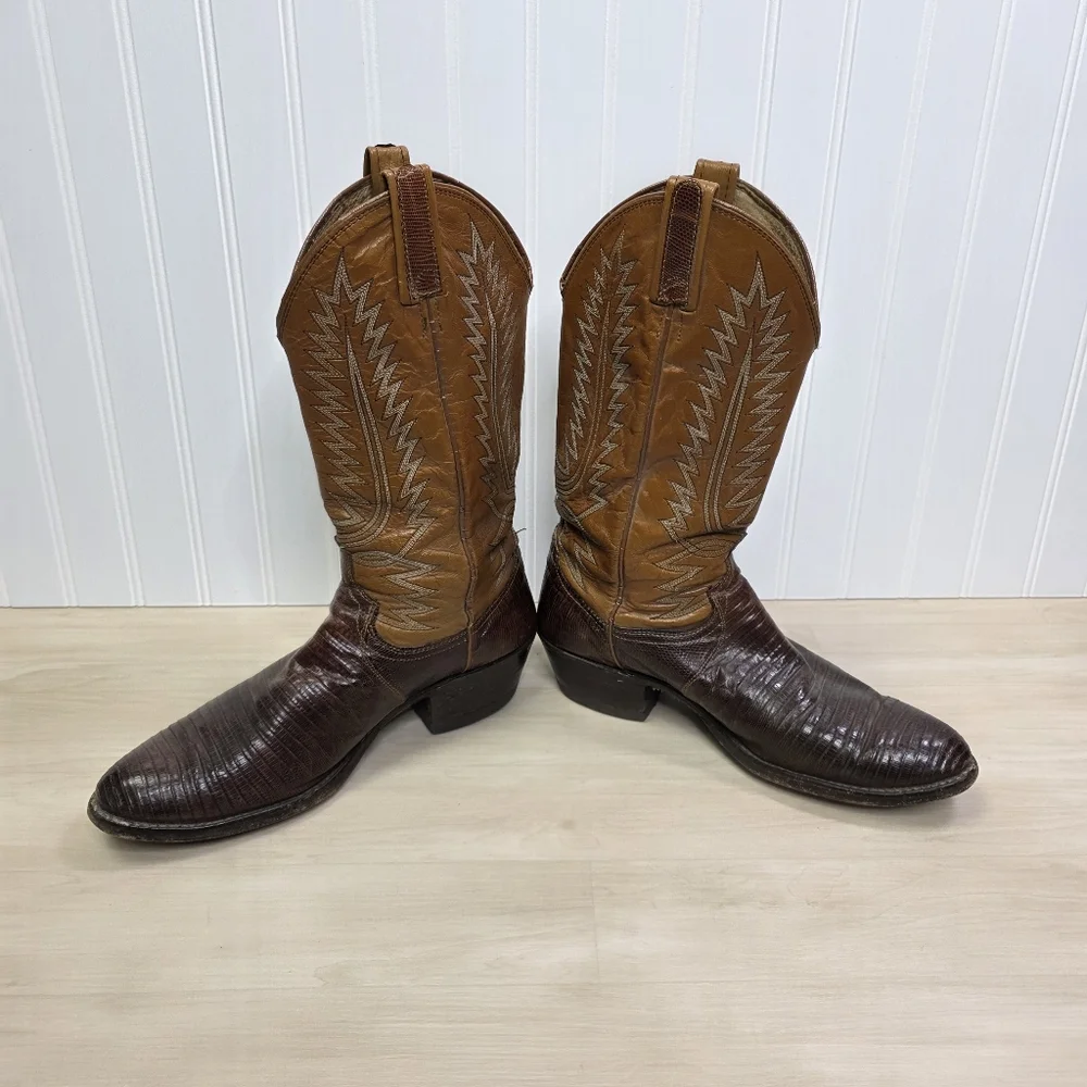 Dan Post Teju Lizard Boots Brown Leather Mens Size 8.5‎ D